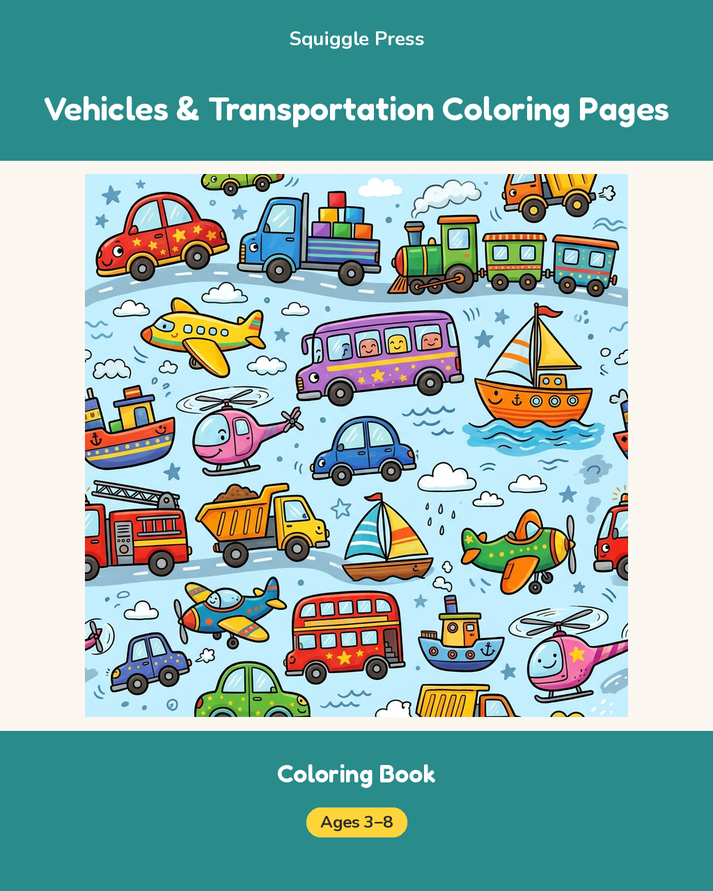Vehicles & Transportation Coloring Pages Printable Book for Kids