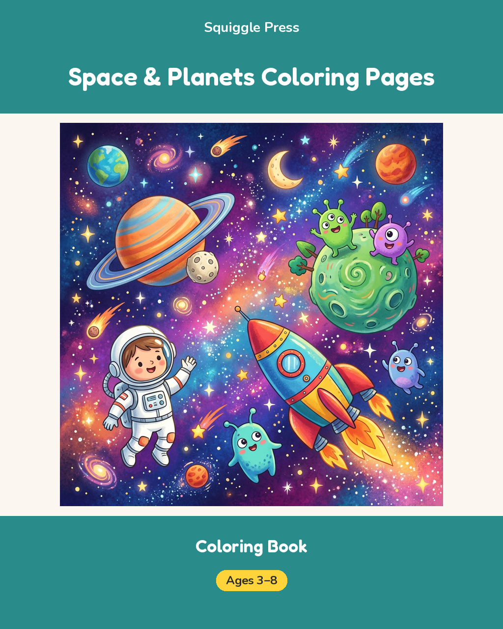 Space & Planets Coloring Pages Printable Book for Kids