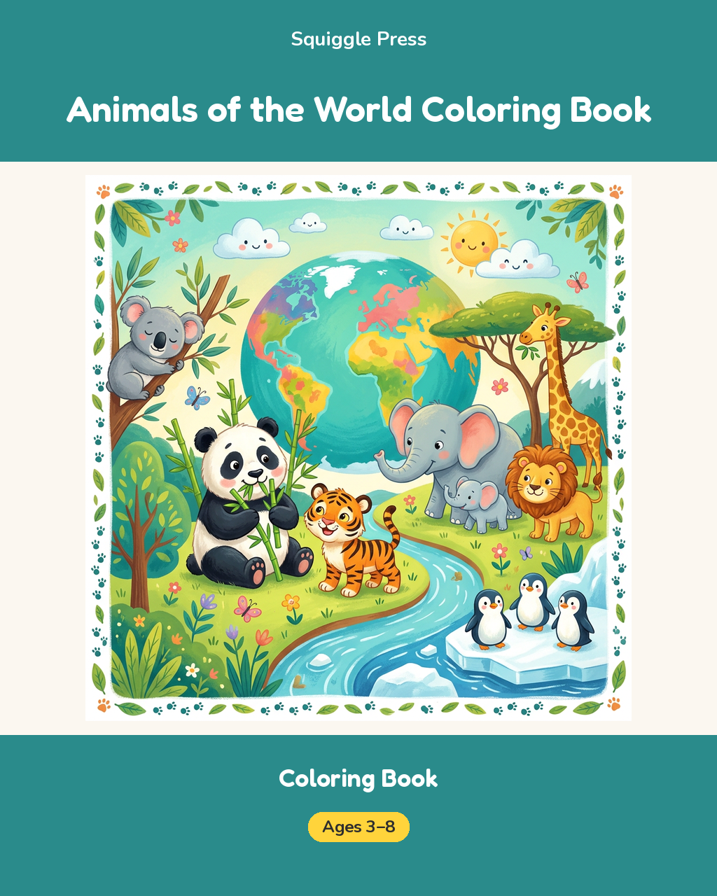 Animals of the World Coloring Book Printable for Kids