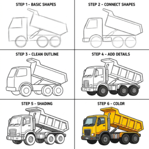 How to Draw a Dump Truck - Free Step-by-Step Tutorial for Kids
