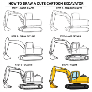 How to Draw a Excavator - Free Step-by-Step Tutorial for Kids