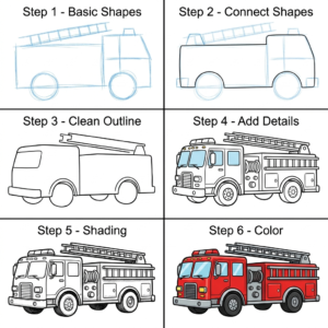 How to Draw a Fire Truck - Free Step-by-Step Tutorial for Kids