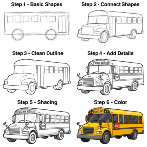 How to Draw a School Bus - Free Step-by-Step Tutorial for Kids