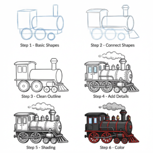 How to Draw a Steam Train - Free Step-by-Step Tutorial for Kids