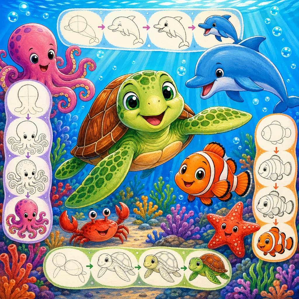 How to Draw Sea Creatures — 12 Step-by-Step Drawing Tutorials for Kids
