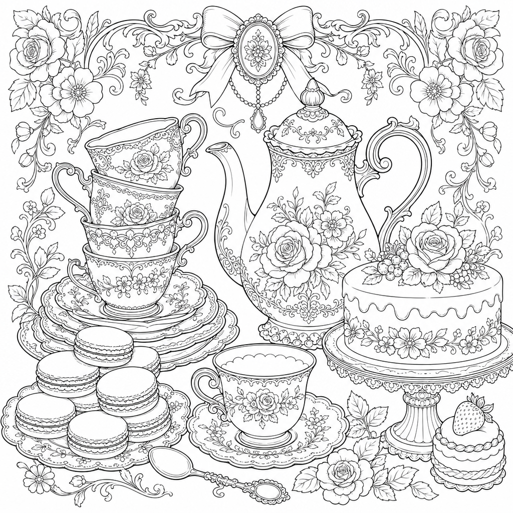Whimsical Tea Party โ Adult Coloring Book