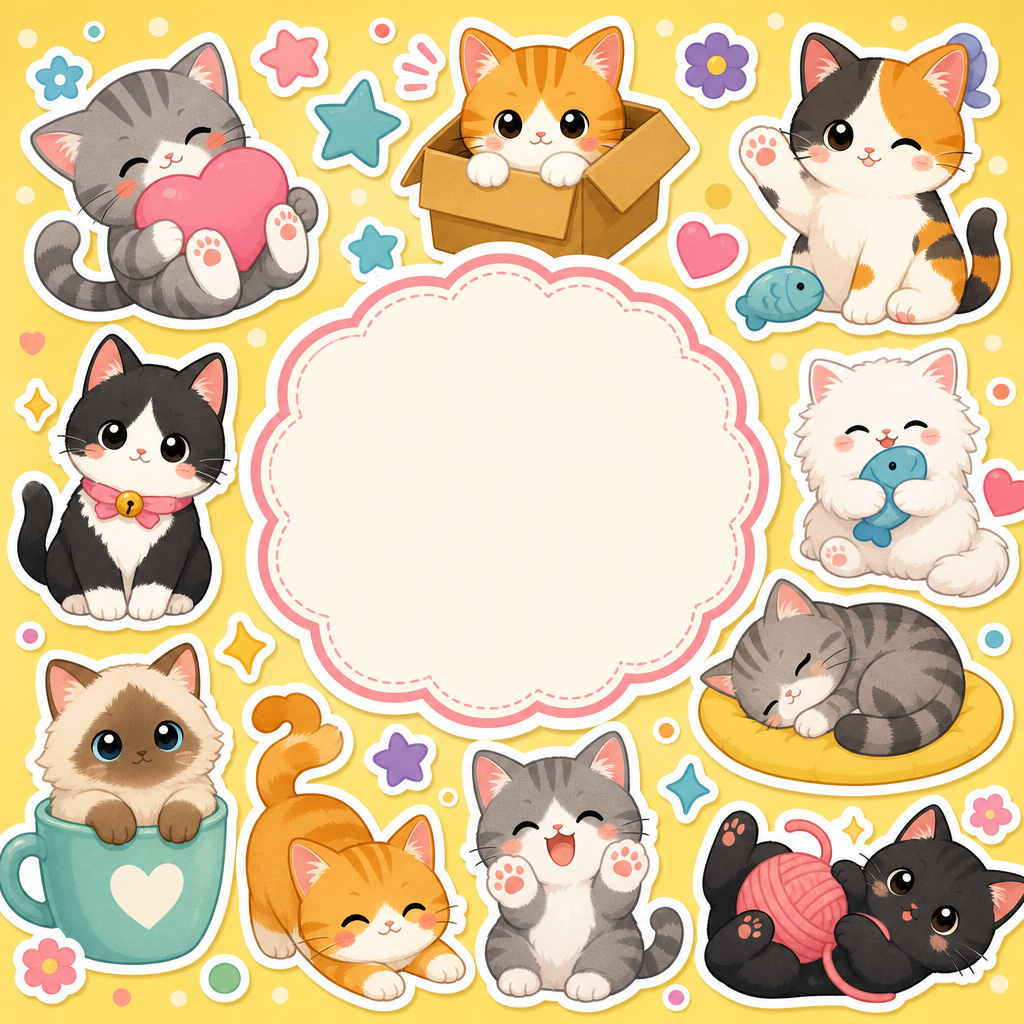 Cute cat sticker pack — printable PDF cover