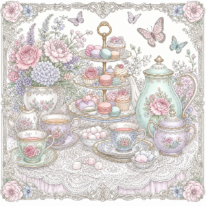 whimsical tea party coloring book — printable PDF cover image